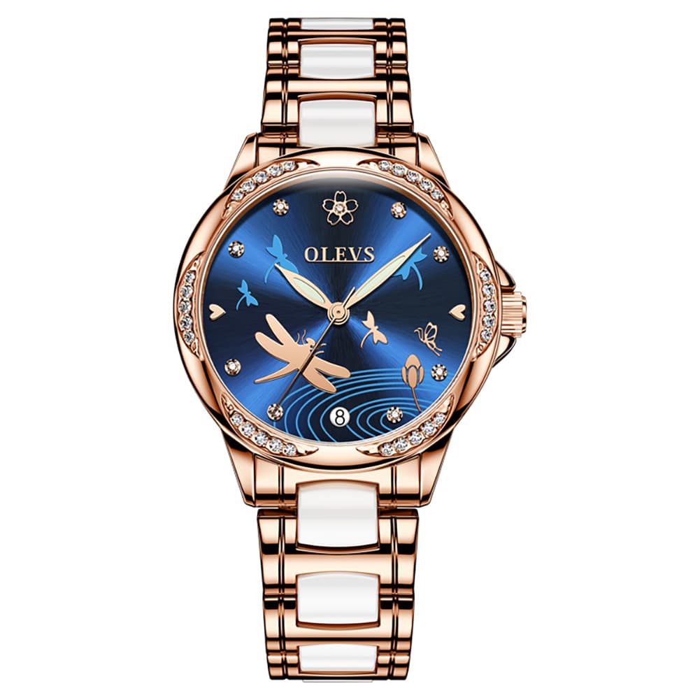 OLEVS 6610 Automatic Mechanical Ceramic Dragonfly Watch for Women