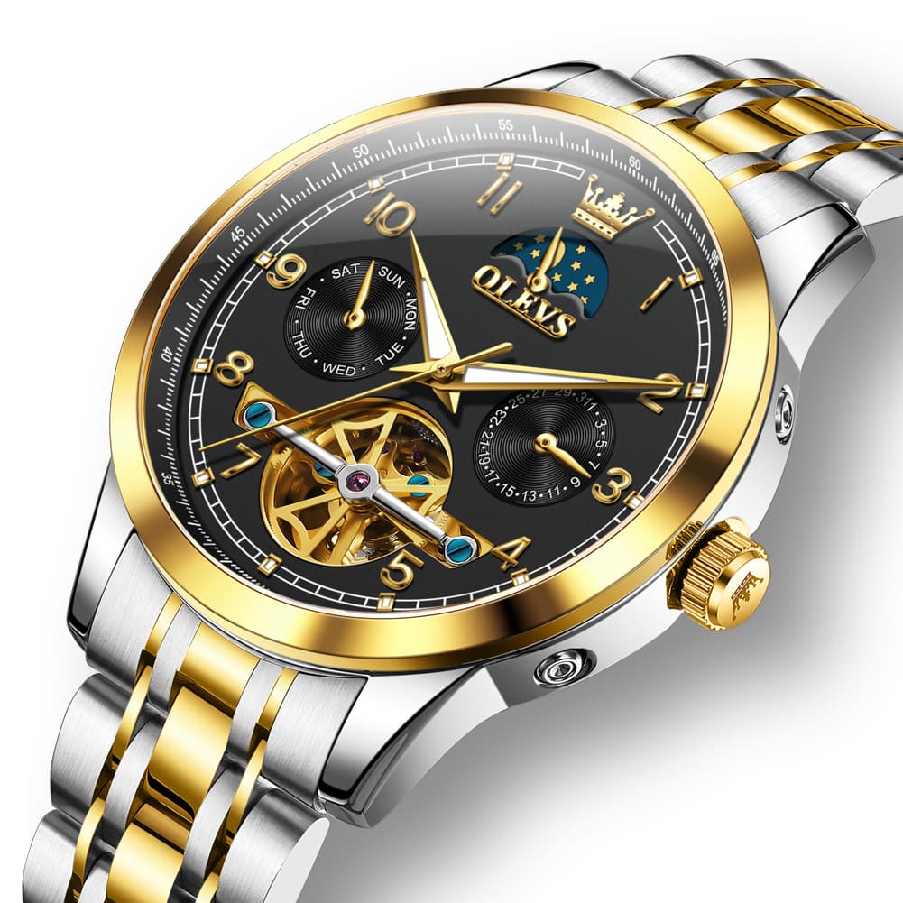 OLEVS 7071 Open Heart Moon Phase Automatic Watch For Men