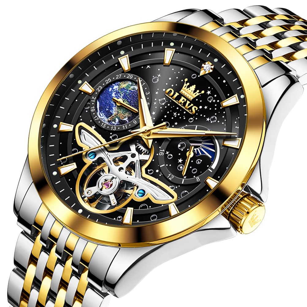 OLEVS 6705 Starry Sky Earth Tourbillon Automatic Mechanical Watch For Men