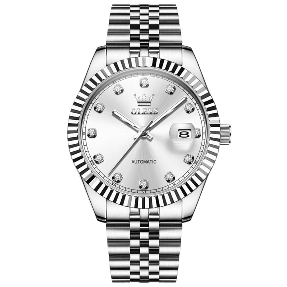 OLEVS 6743 Fluted Bezel Diamond Mechanical Watch for Men