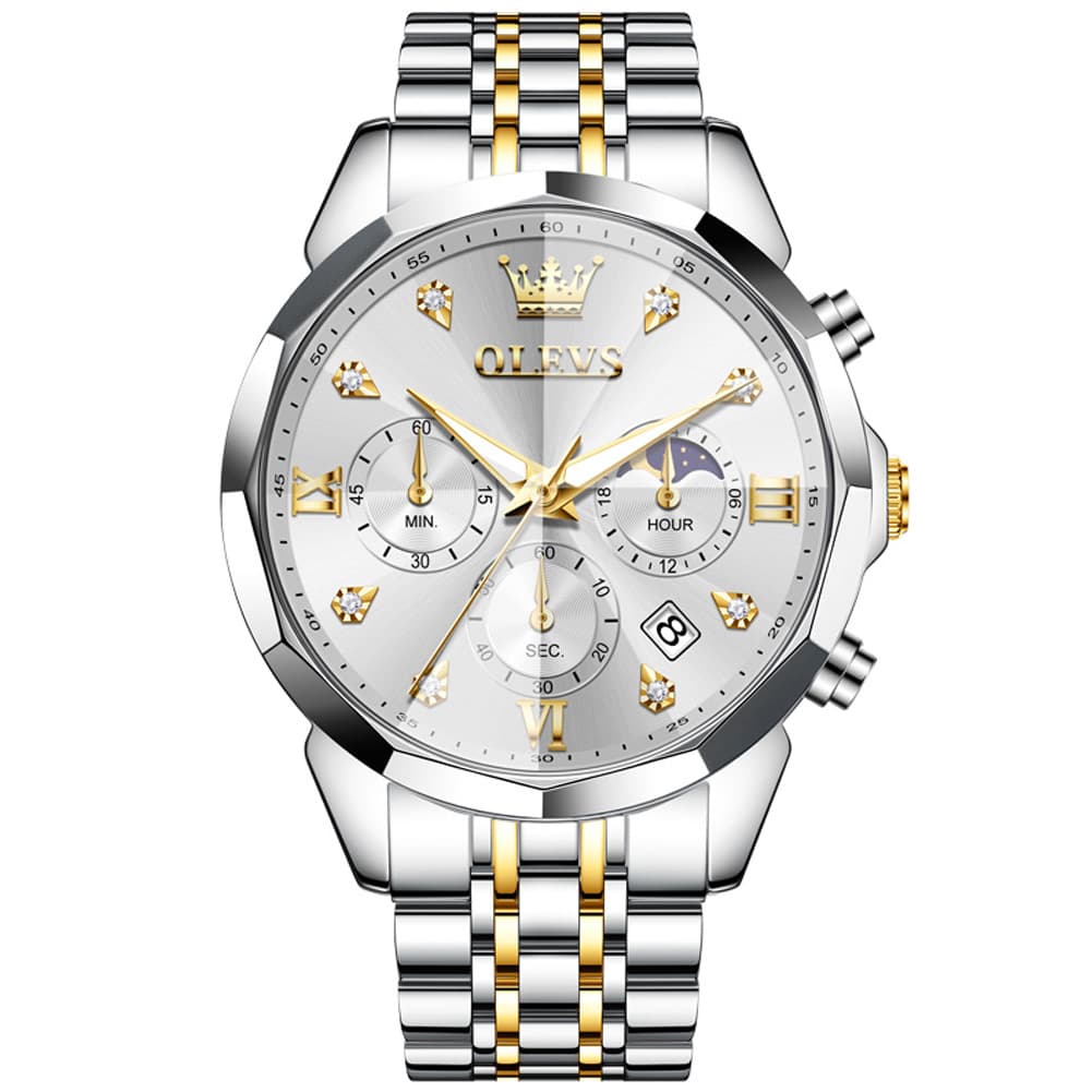 OLEVS 3670 Quartz Moon Phase Chronograph Watch For Men