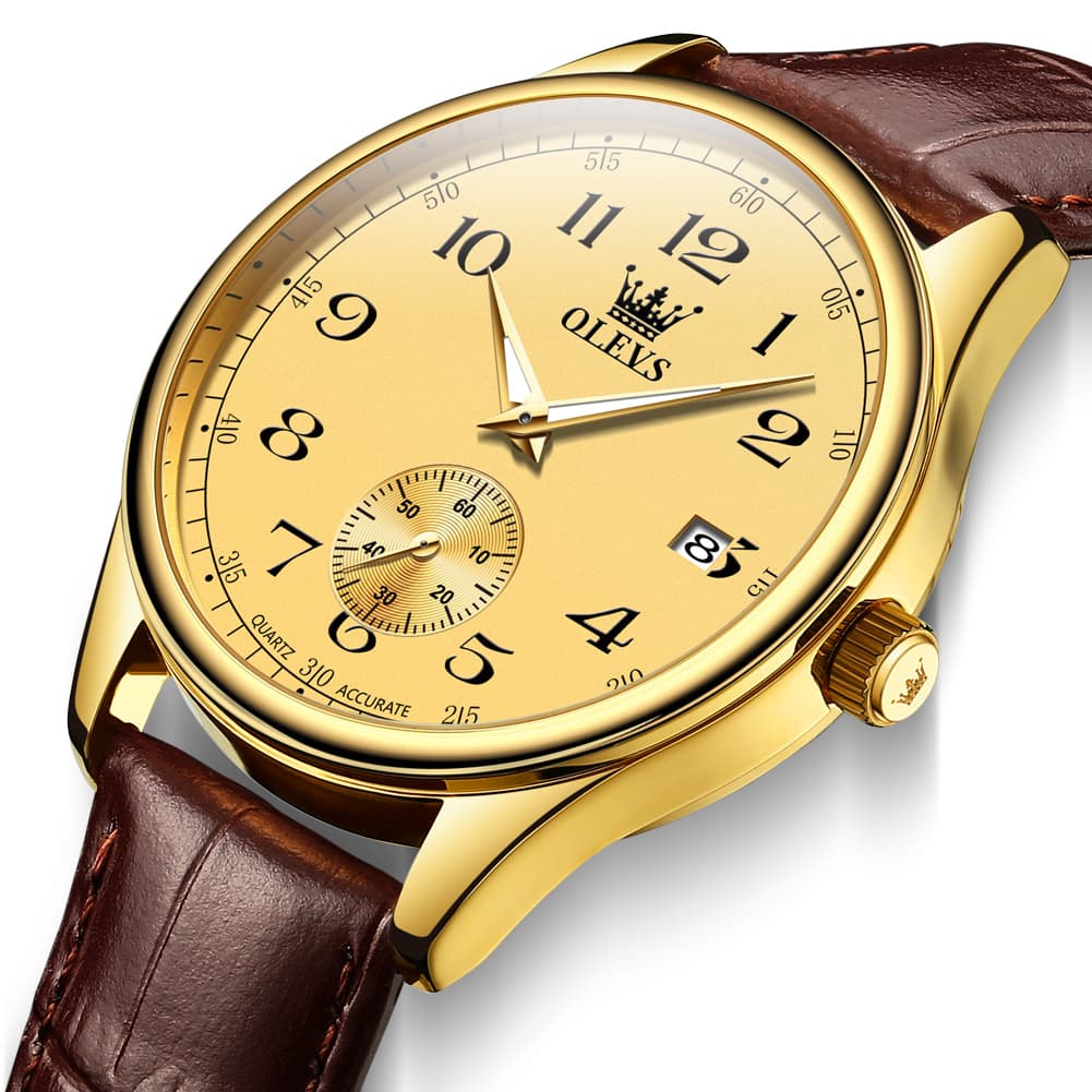 OLEVS 3662 Vintage Sub-Dial Leather Quartz Watch for Men