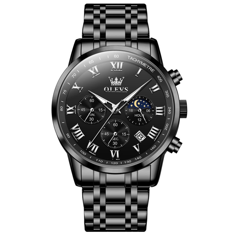 OLEVS Chronograph Moon Phase Dress Watch for Men Stainless Steel 5529