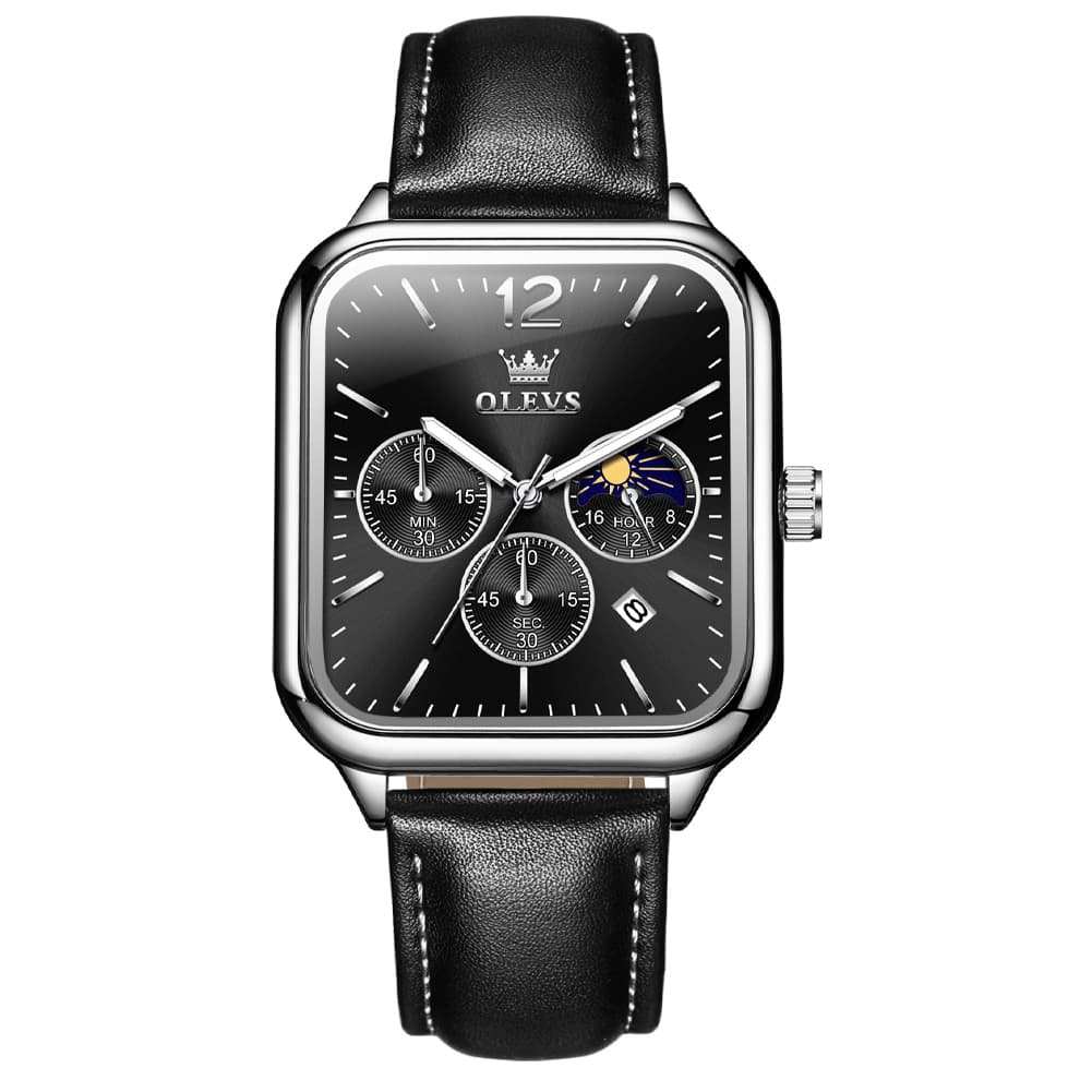 OLEVS 9914 Square Case Moon Phase Chronograph Watch for Men