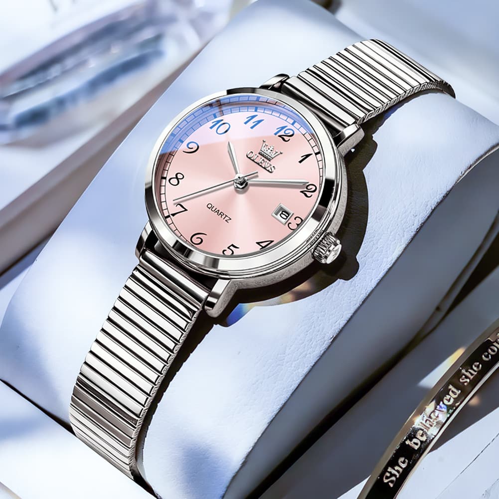 OLEVS Petite Minimalist Mesh Watch with Date 7130 for Women