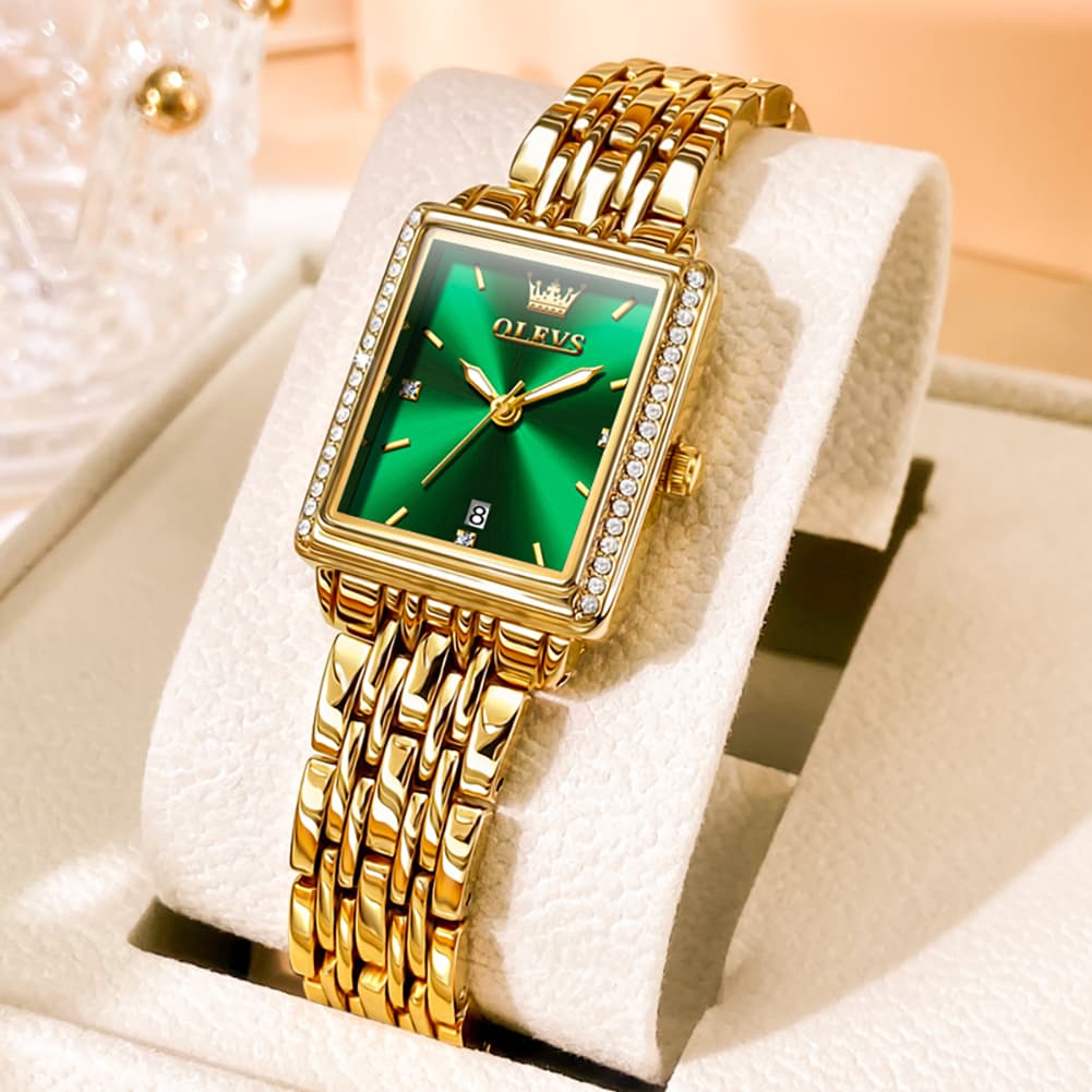 OLEVS 9995 Vintage Rectangular Gold Bracelet Watch for Women