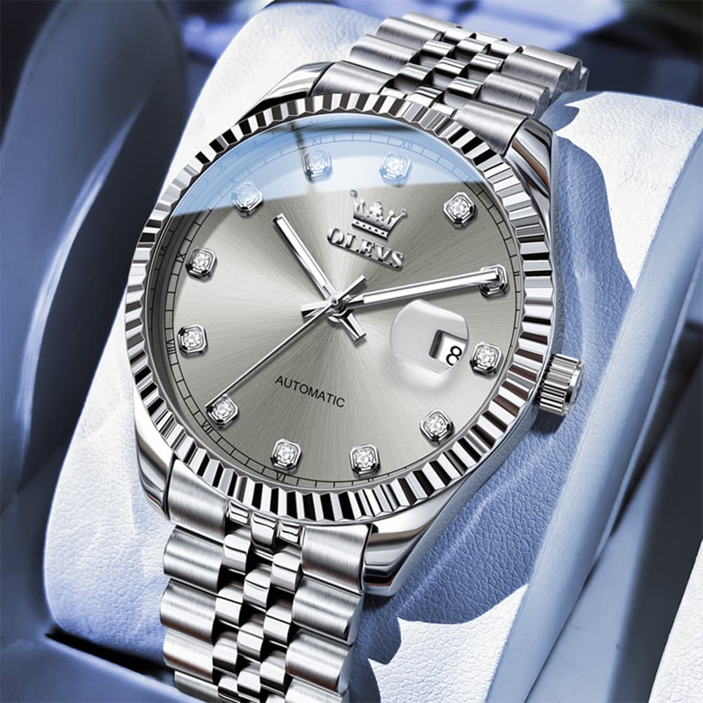 OLEVS 6743 Fluted Bezel Diamond Mechanical Watch for Men