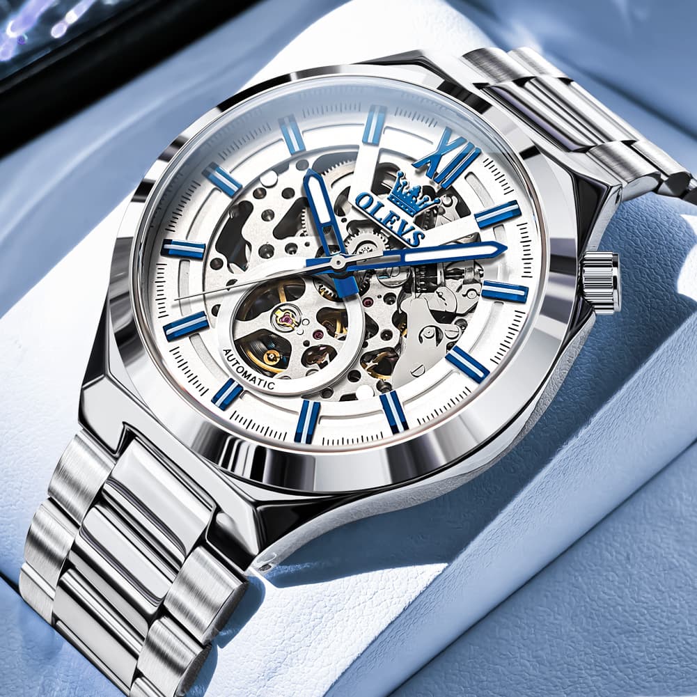 OLEVS 6722 Integrated Geometry Full Skeleton Mechanical Watch For Men