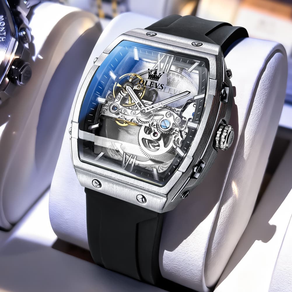 OLEVS 6779 Tonneau Skeleton Mechanical Watch for Men
