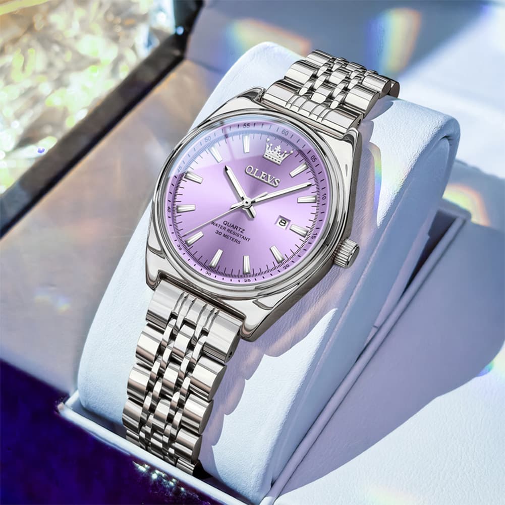 OLEVS 3703 Elegant Textured Dial Stainless Steel Womens Watch