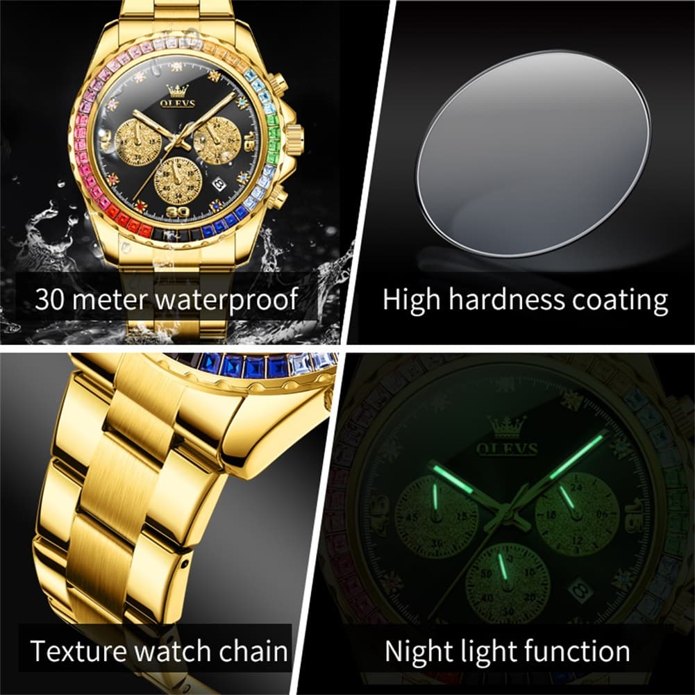 OLEVS 2939 Rainbow Bezel Chronograph Quartz Watch for Men
