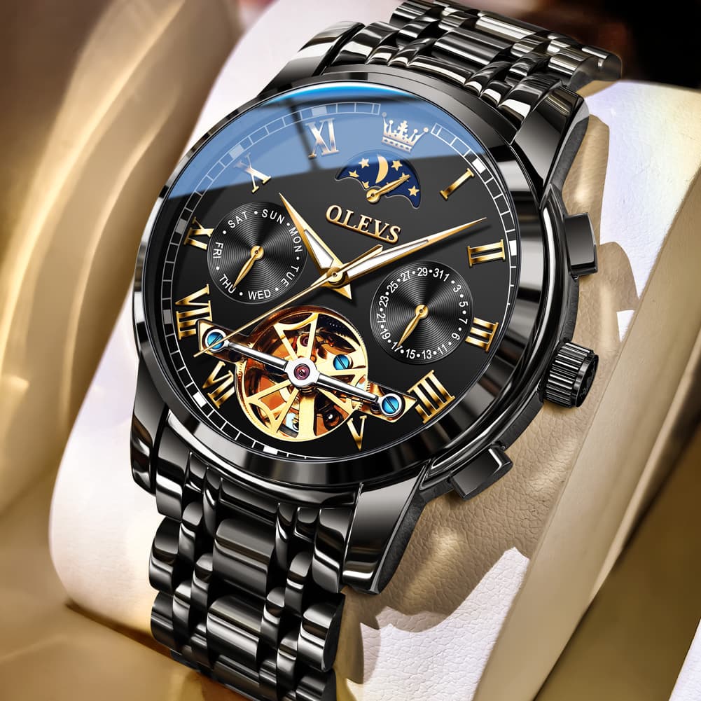 OLEVS 6617 Automatic Mechanical Tourbillon Moon Phase Watch for Men