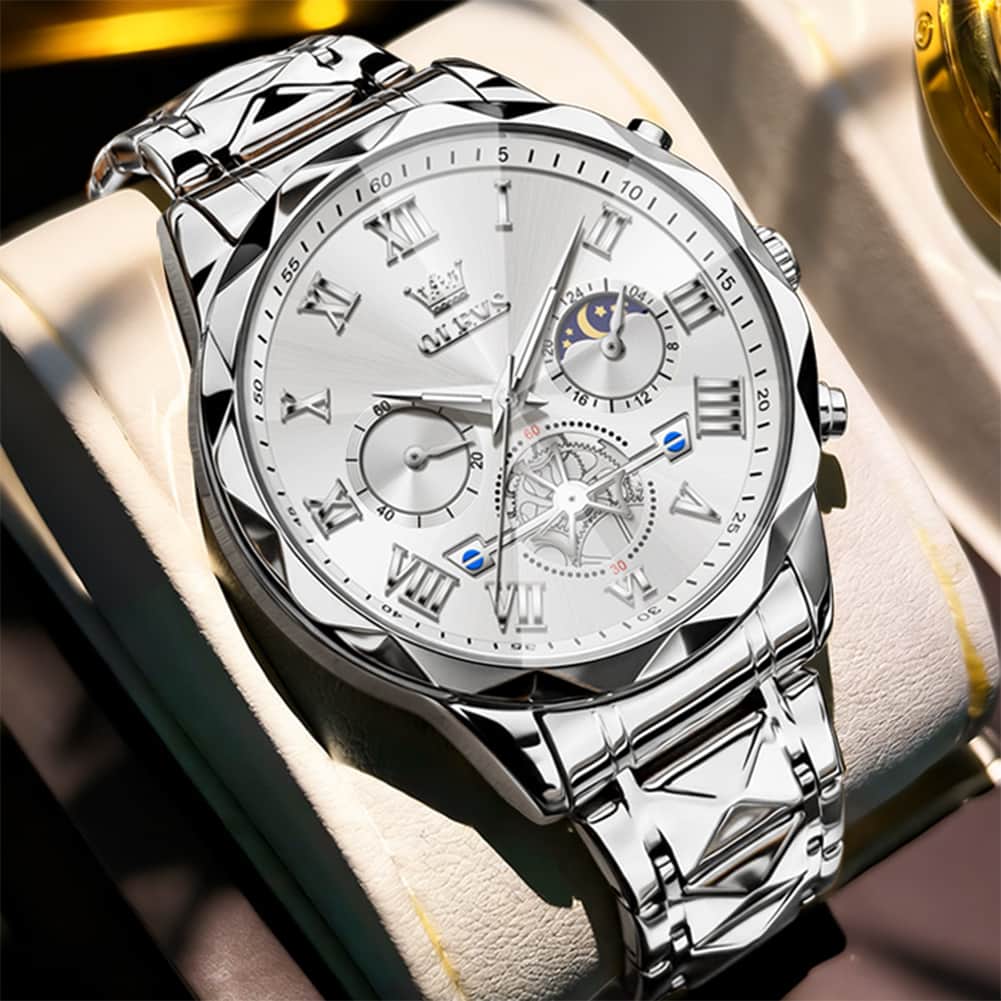 OLEVS 2709 Luxury Moon Phase Open Heart Quartz Watch for Men