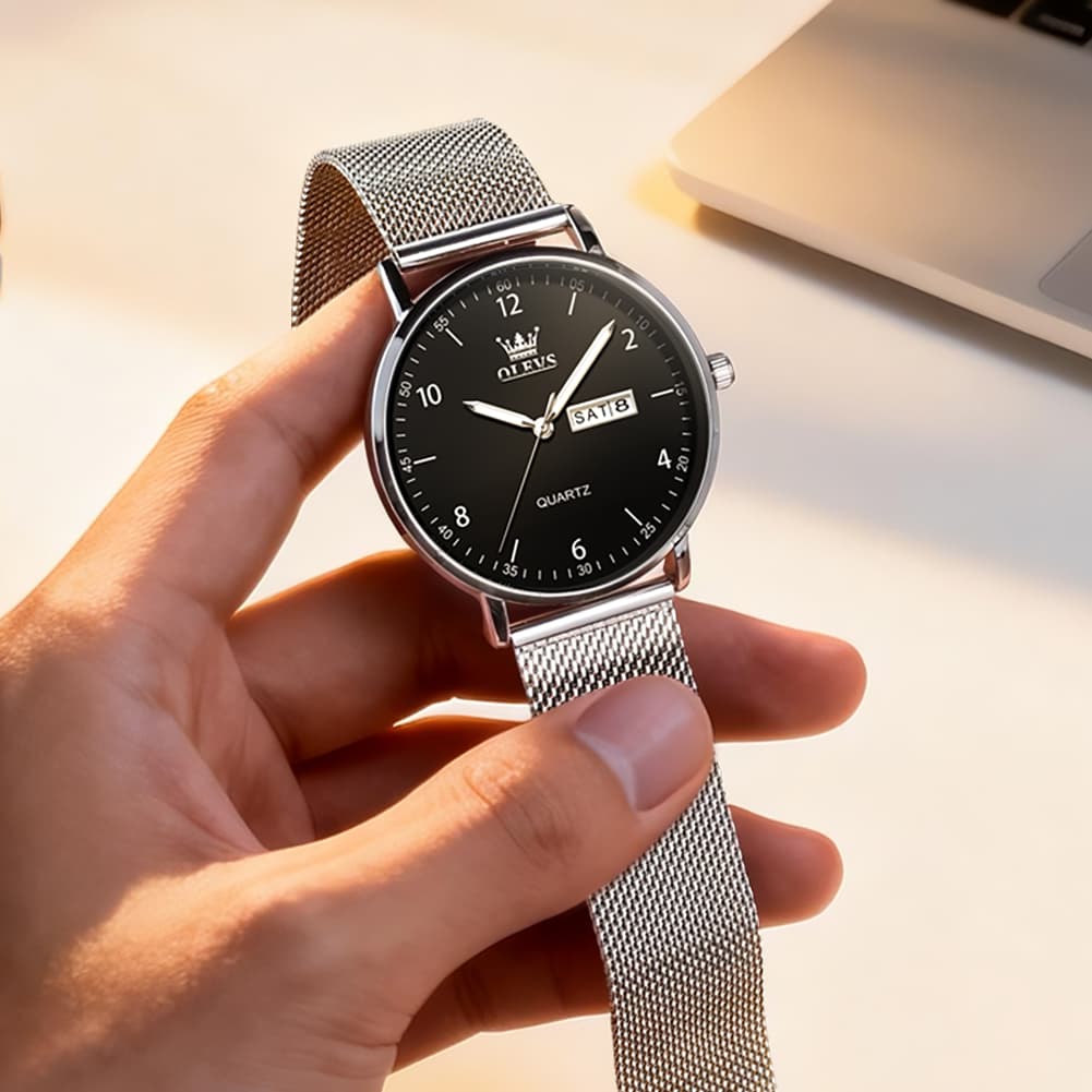 OLEVS 2996 Milanese Steel Minimalist Quartz Watch for Men