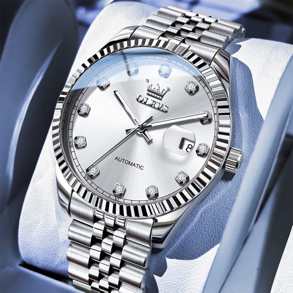 OLEVS 6743 Fluted Bezel Diamond Mechanical Watch for Men