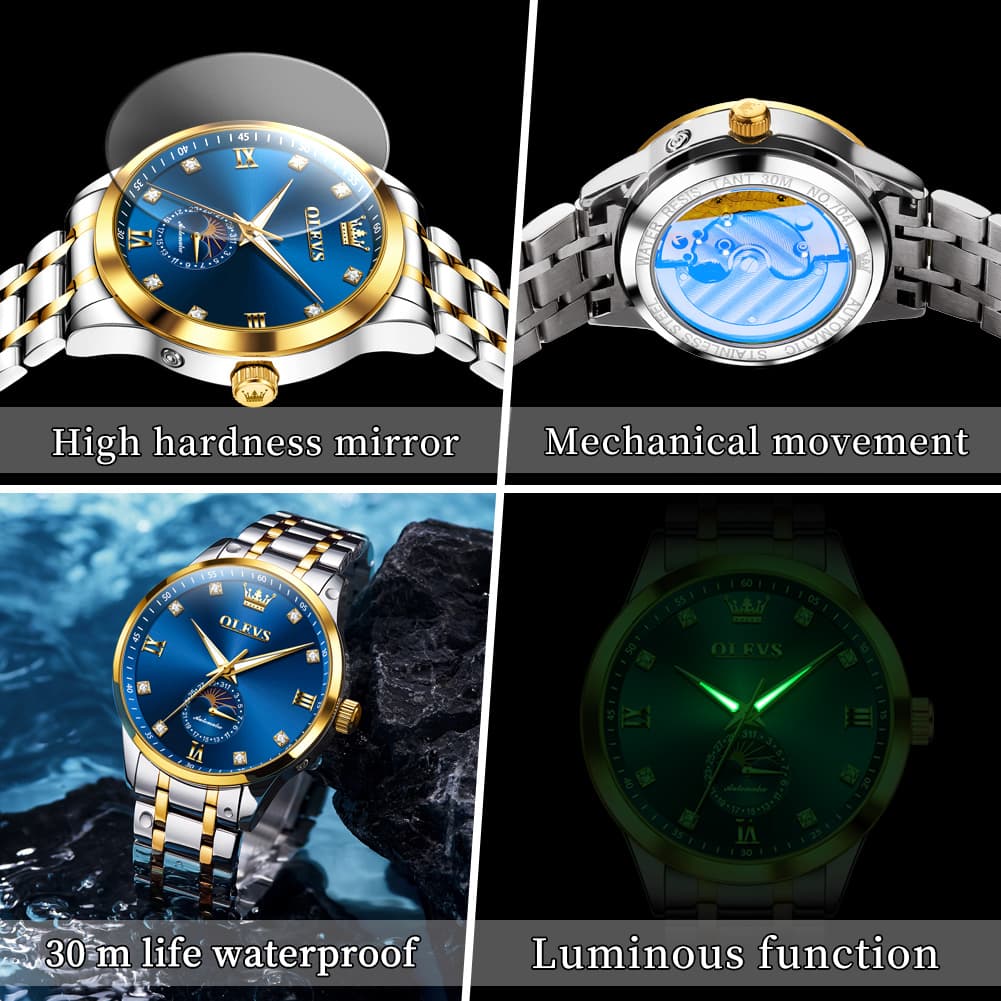 OLEVS 7041 Solid Steel Moon Phase Automatic Watch For Men