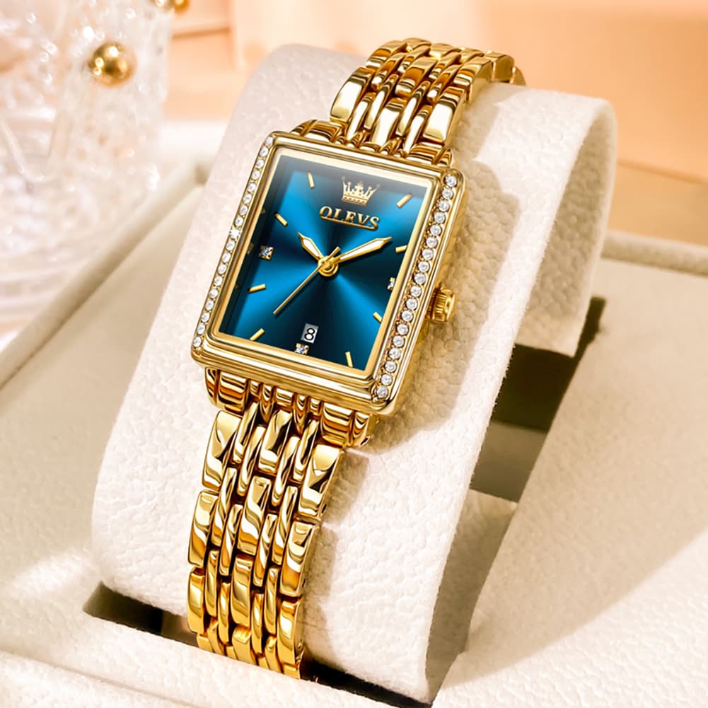 OLEVS 9995 Vintage Rectangular Gold Bracelet Watch for Women