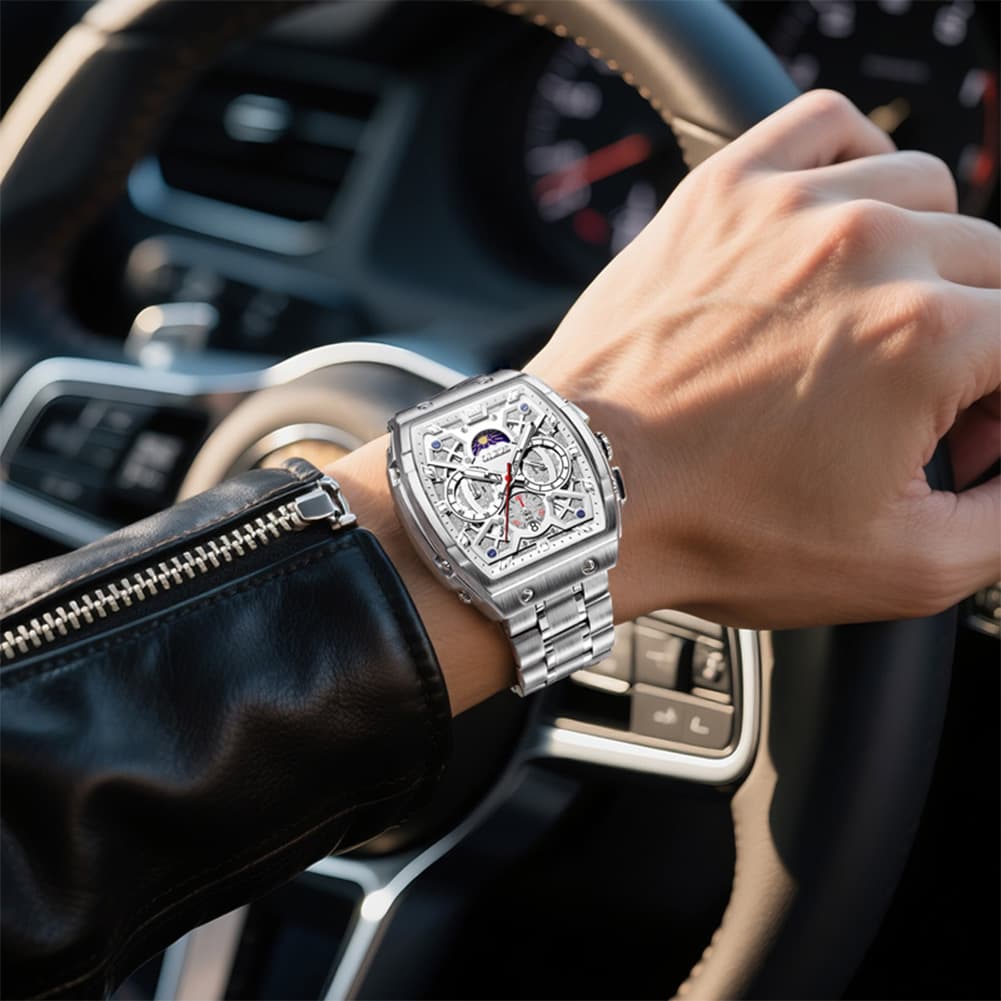 OLEVS 2942 Tonneau Dual Time Quartz Watch for Men