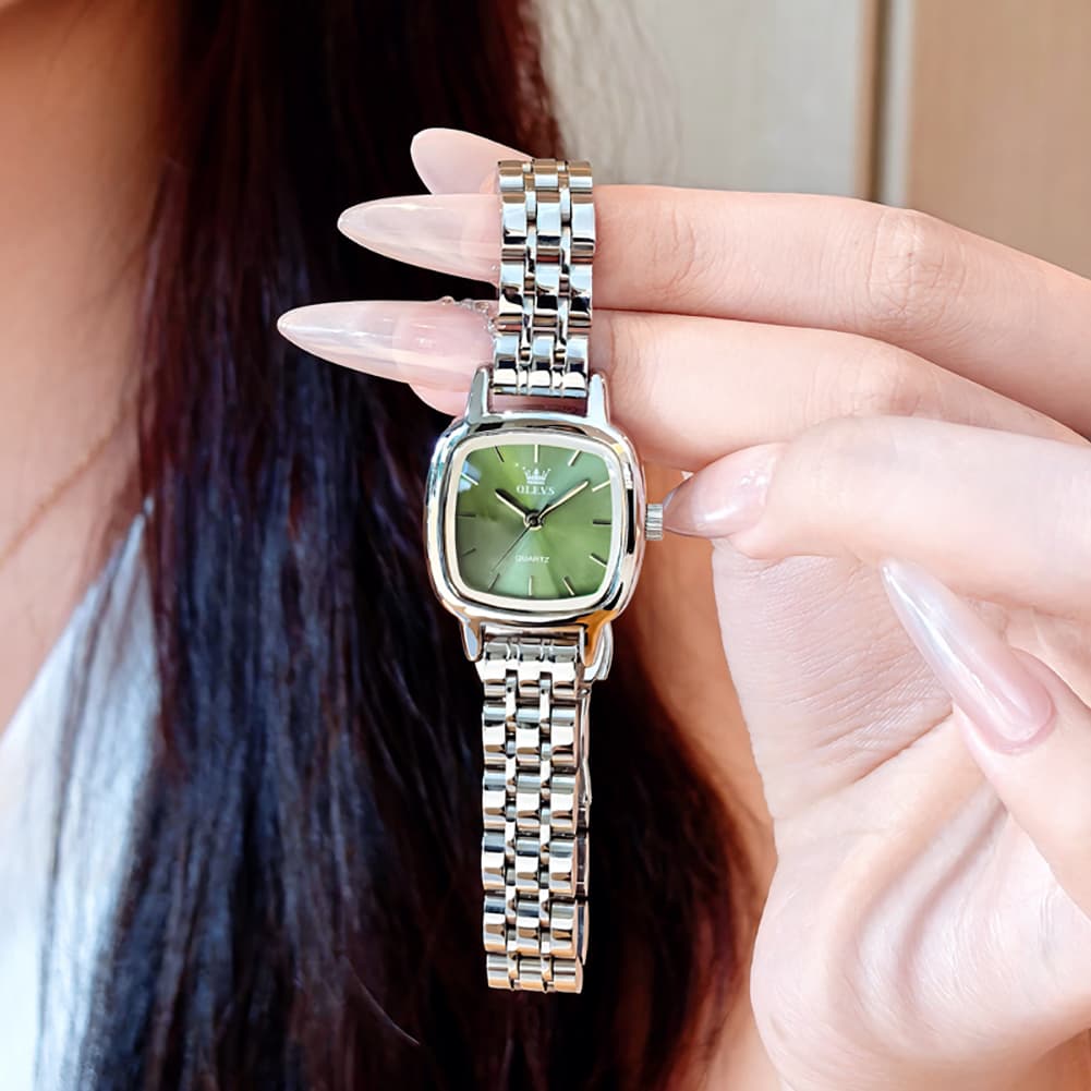 OLEVS 5675 Petite Square Watch Vintage Dress Stainless Steel Bracelet Quartz Timepiece for Women