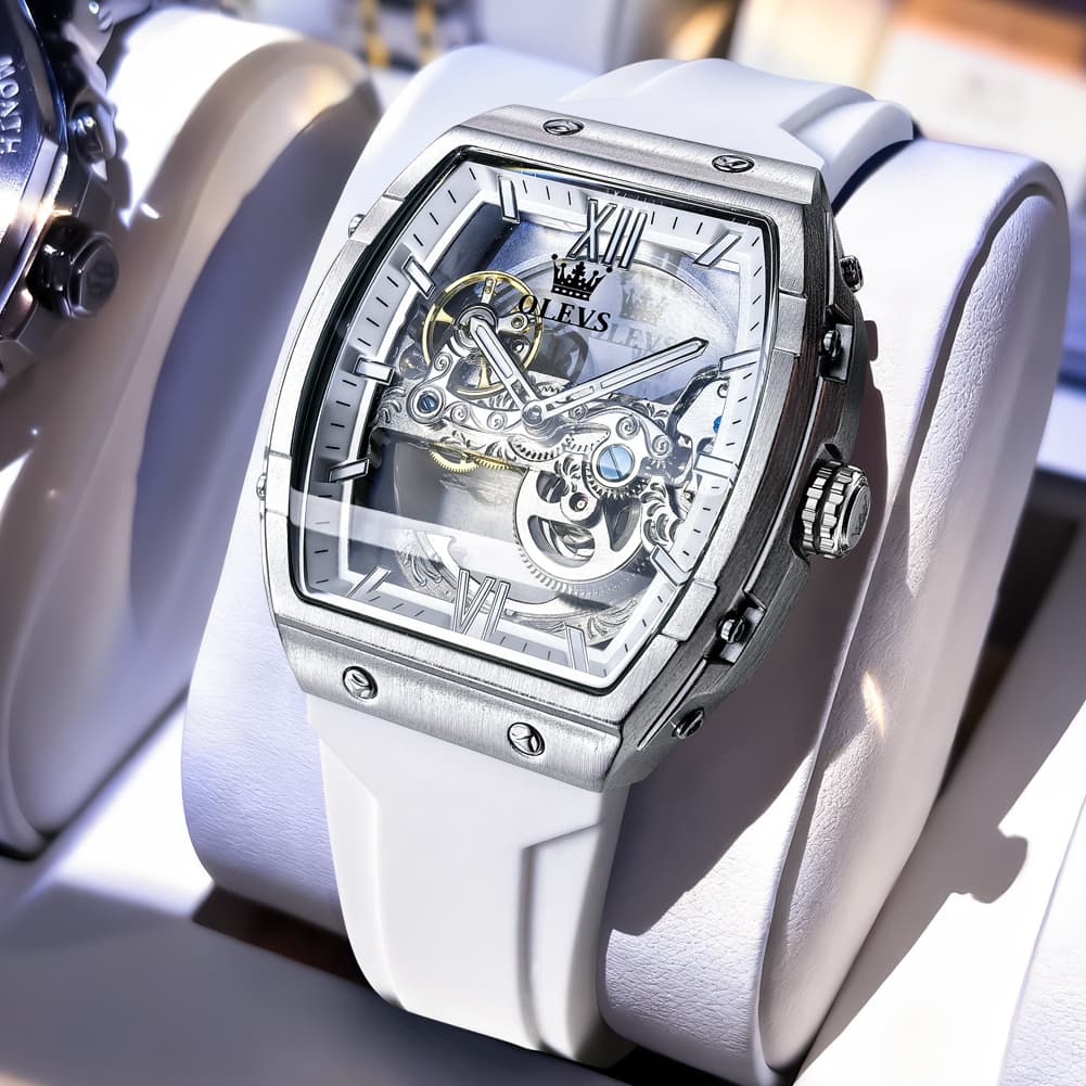 OLEVS 6779 Tonneau Skeleton Mechanical Watch for Men