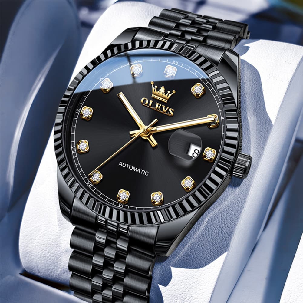 OLEVS 6743 Fluted Bezel Diamond Mechanical Watch for Men