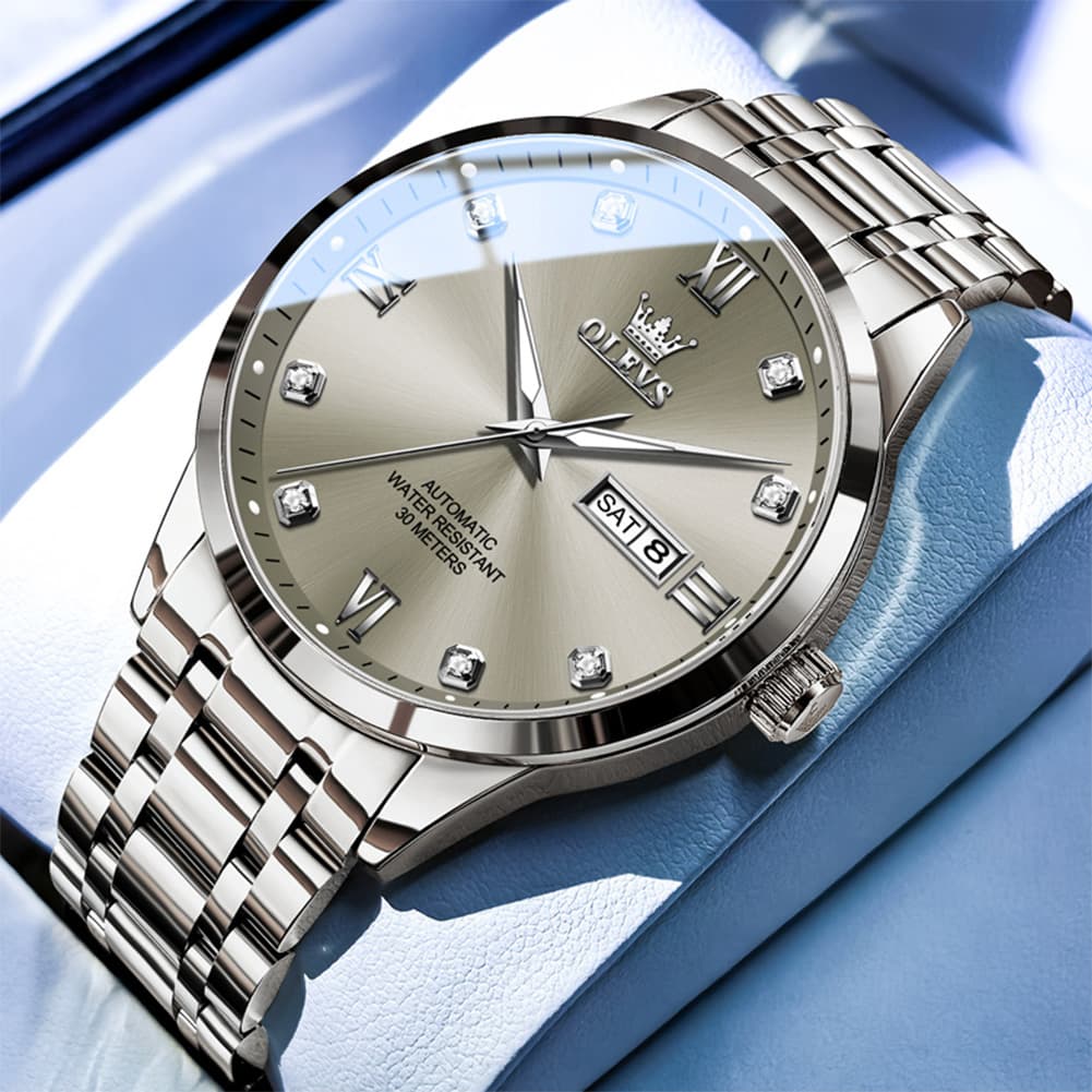 OLEVS Couple Watches Diamond Dial Automatic Mechanical Watch 9946 Steel Band for His and Hers