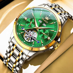 OLEVS 7091 Double Open Heart Multi-Function Automatic Watch For Men