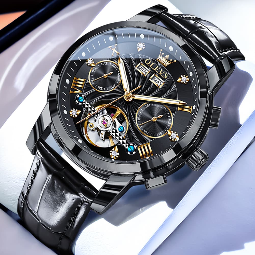 OLEVS 7088 Open Heart Leather Automatic Watch For Men