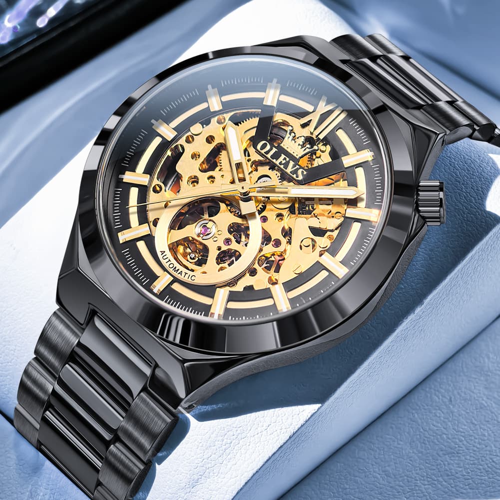 OLEVS 6722 Integrated Geometry Full Skeleton Mechanical Watch For Men