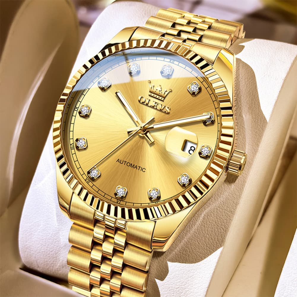 OLEVS 6743 Fluted Bezel Diamond Mechanical Watch for Men
