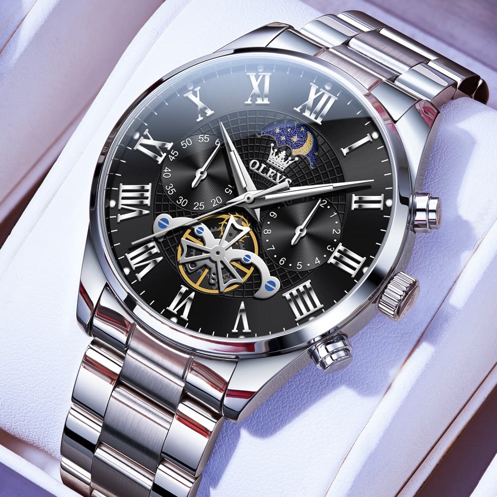 OLEVS 3640 Open-Heart Moon Phase Quartz Watch for Men