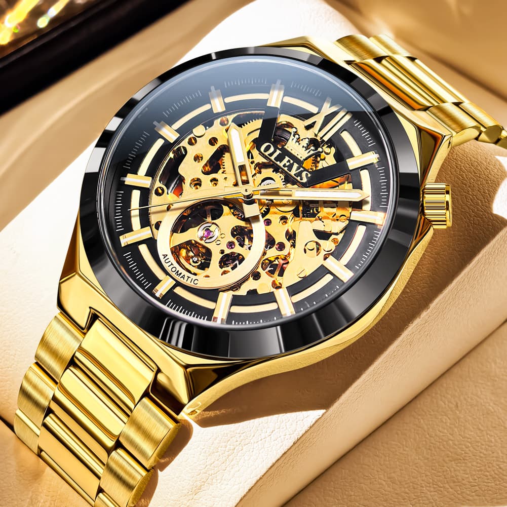 OLEVS 6722 Integrated Geometry Full Skeleton Mechanical Watch For Men