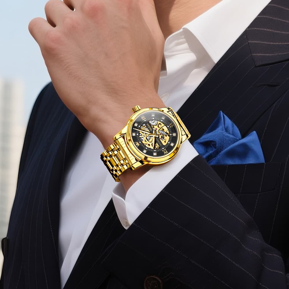 OLEVS Full Skeleton Diamond Dial Automatic Mechanical Watch 9901 for Men