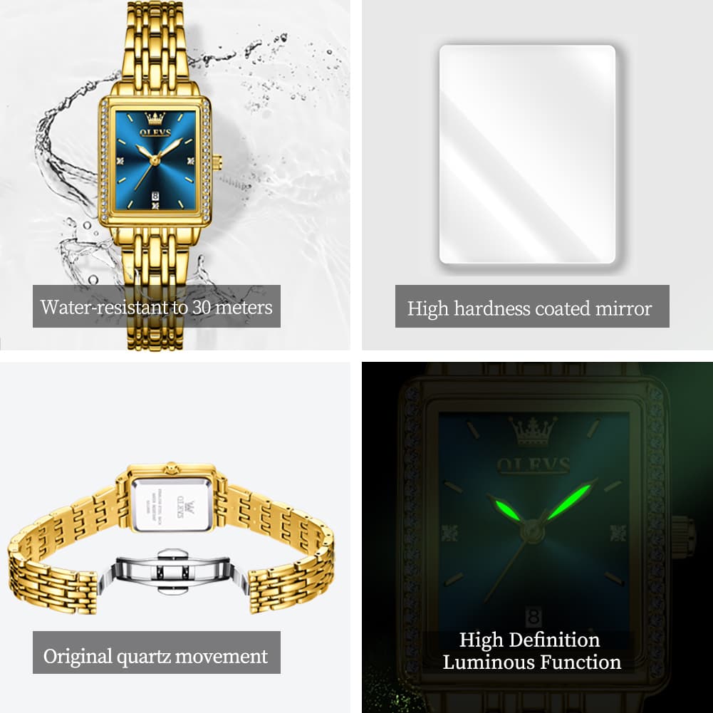 OLEVS 9995 Vintage Rectangular Gold Bracelet Watch for Women