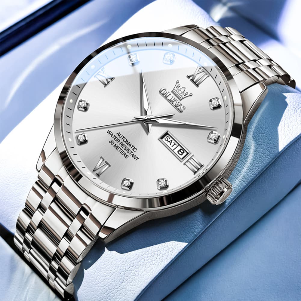 OLEVS Couple Watches Diamond Dial Automatic Mechanical Watch 9946 Steel Band for His and Hers