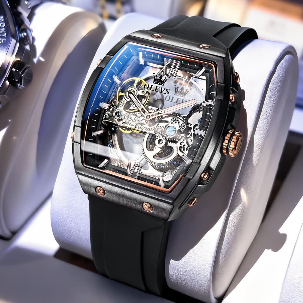 OLEVS 6779 Tonneau Skeleton Mechanical Watch for Men