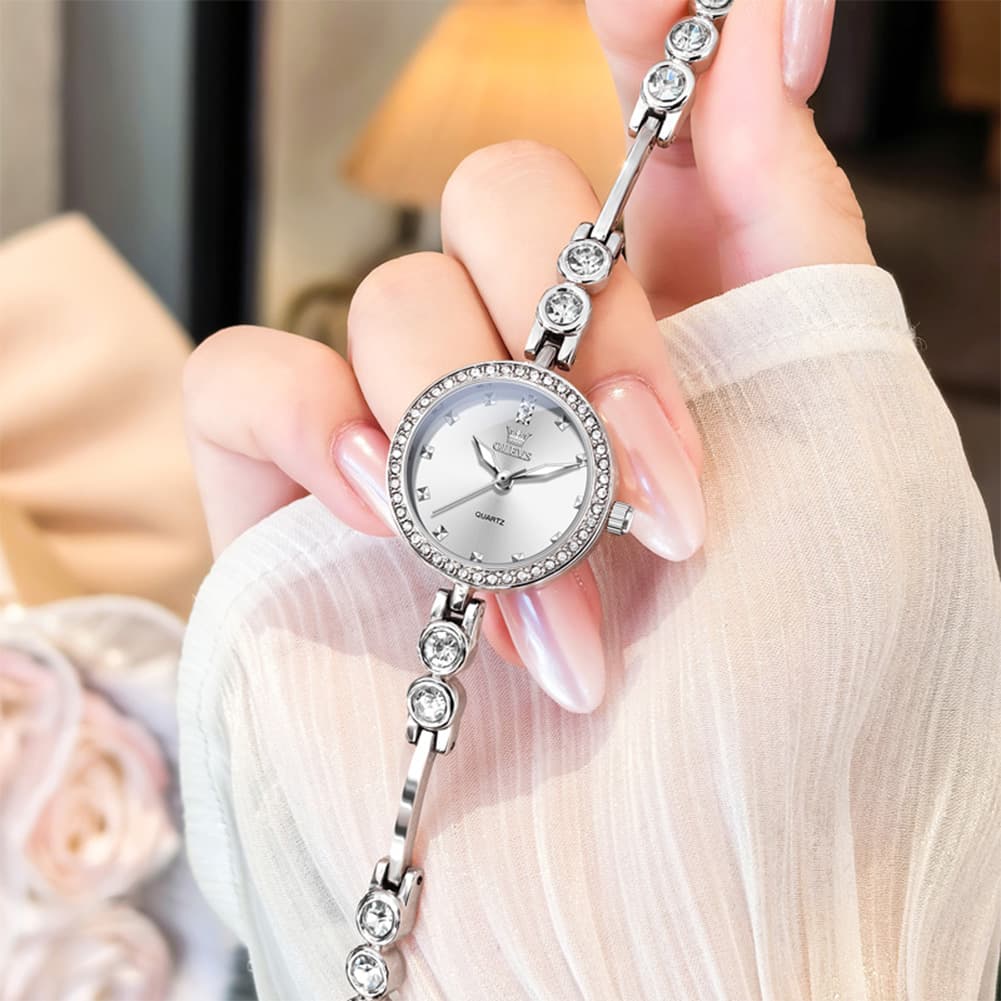 OLEVS 5670 Crystal Bracelet Watch Dainty Bangle Zircon Bezel Quartz Jewelry Timepiece for Women