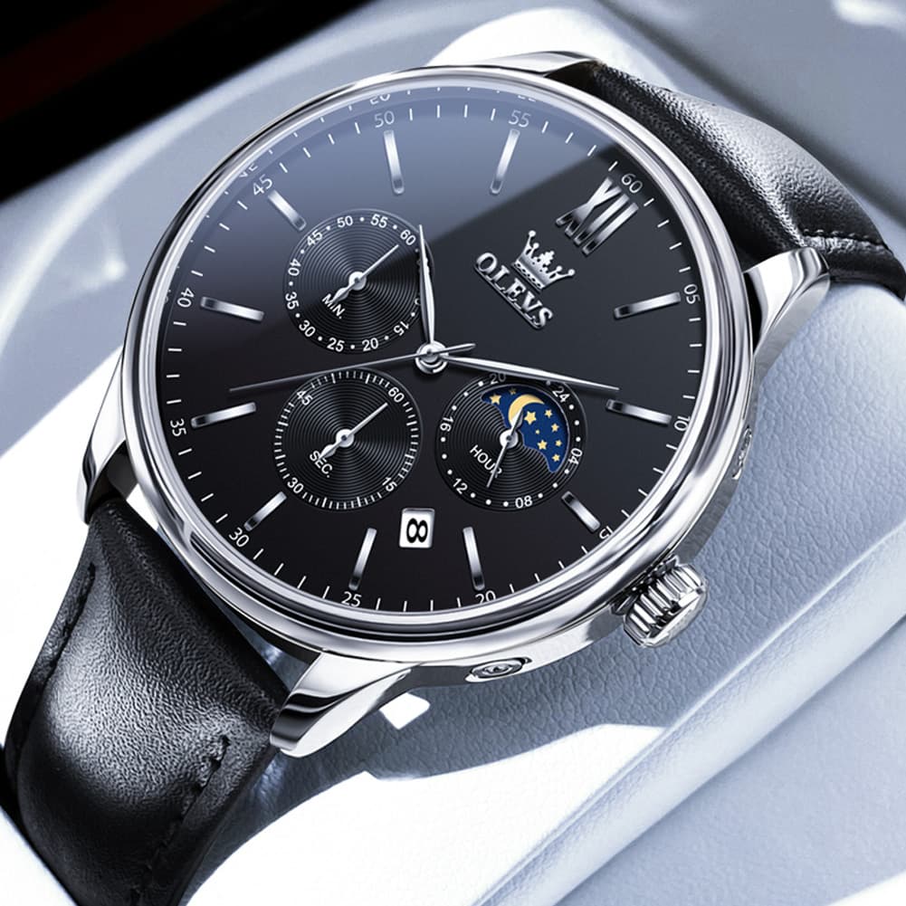 OLEVS 2922 Moon Phase Leather Dress Watch For Men