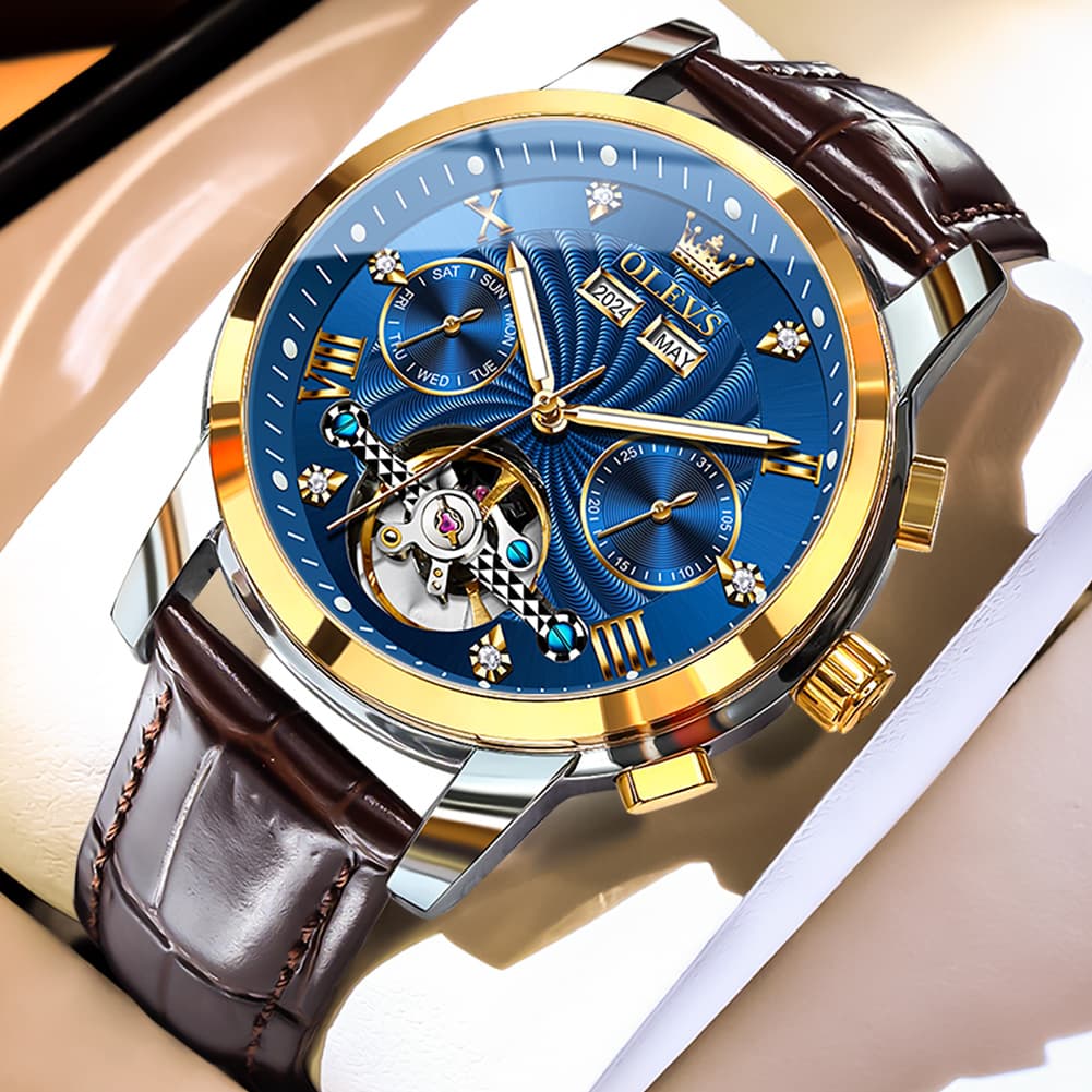 OLEVS 7088 Open Heart Leather Automatic Watch For Men