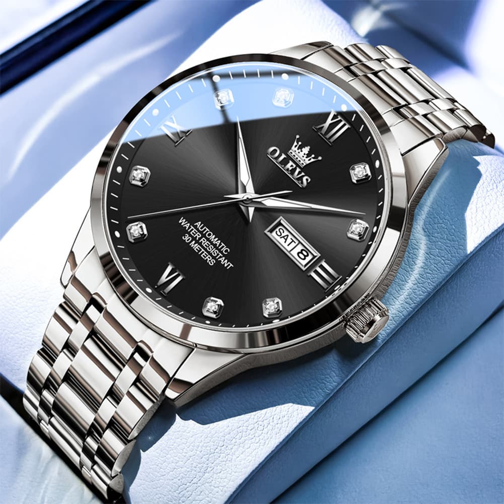OLEVS Couple Watches Diamond Dial Automatic Mechanical Watch 9946 Steel Band for His and Hers