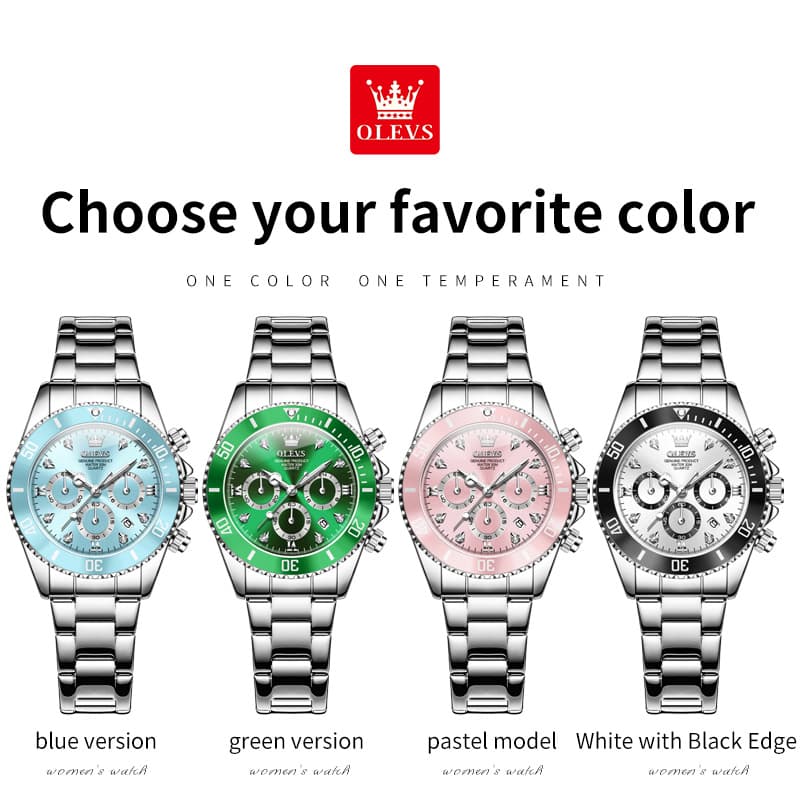 OLEVS Women Chronograph Watch Stainless Steel Sport Date Quartz 5632