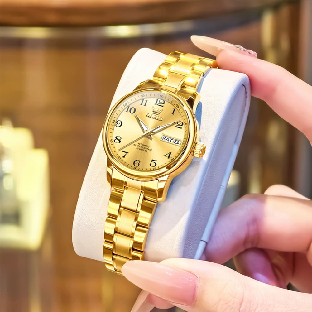OLEVS 7072 Arabic Numeral Dual Calendar Automatic Watch For Women