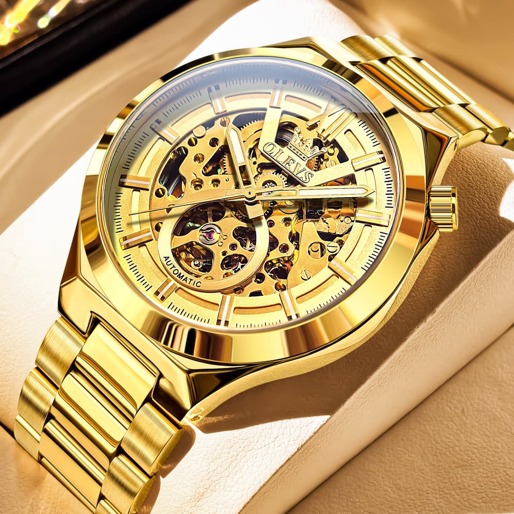 OLEVS 6722 Integrated Geometry Full Skeleton Mechanical Watch For Men