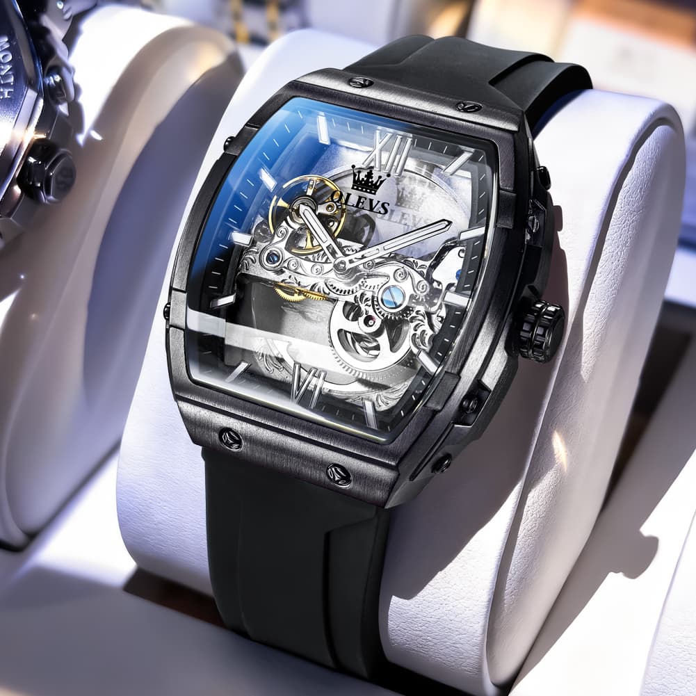 OLEVS 6779 Tonneau Skeleton Mechanical Watch for Men
