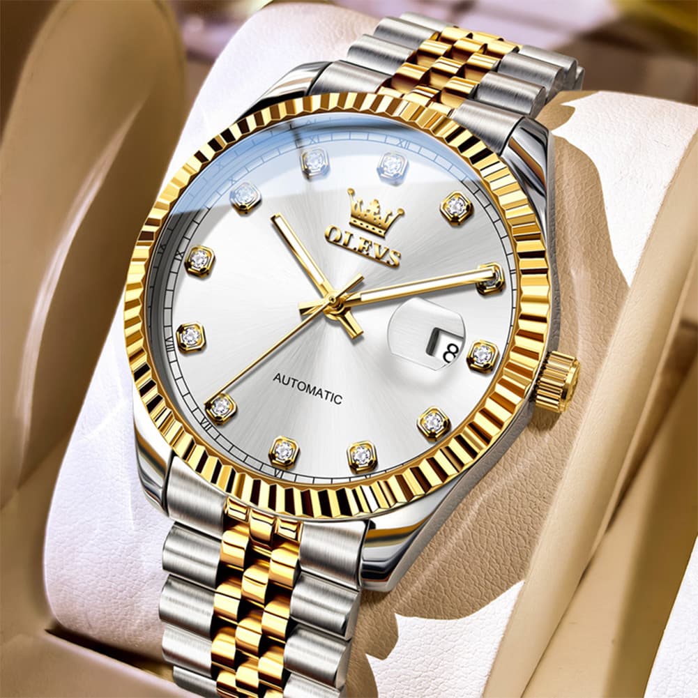 OLEVS 6743 Fluted Bezel Diamond Mechanical Watch for Men
