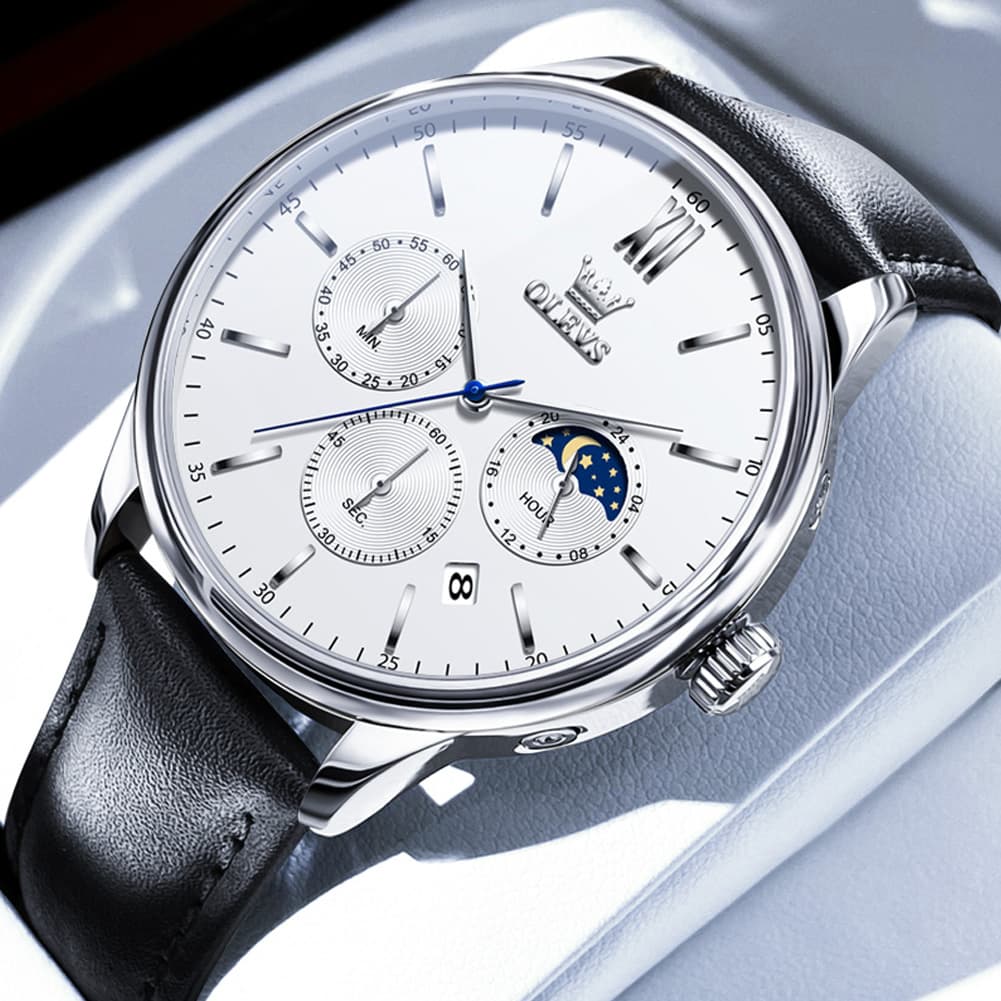 OLEVS 2922 Moon Phase Leather Dress Watch For Men