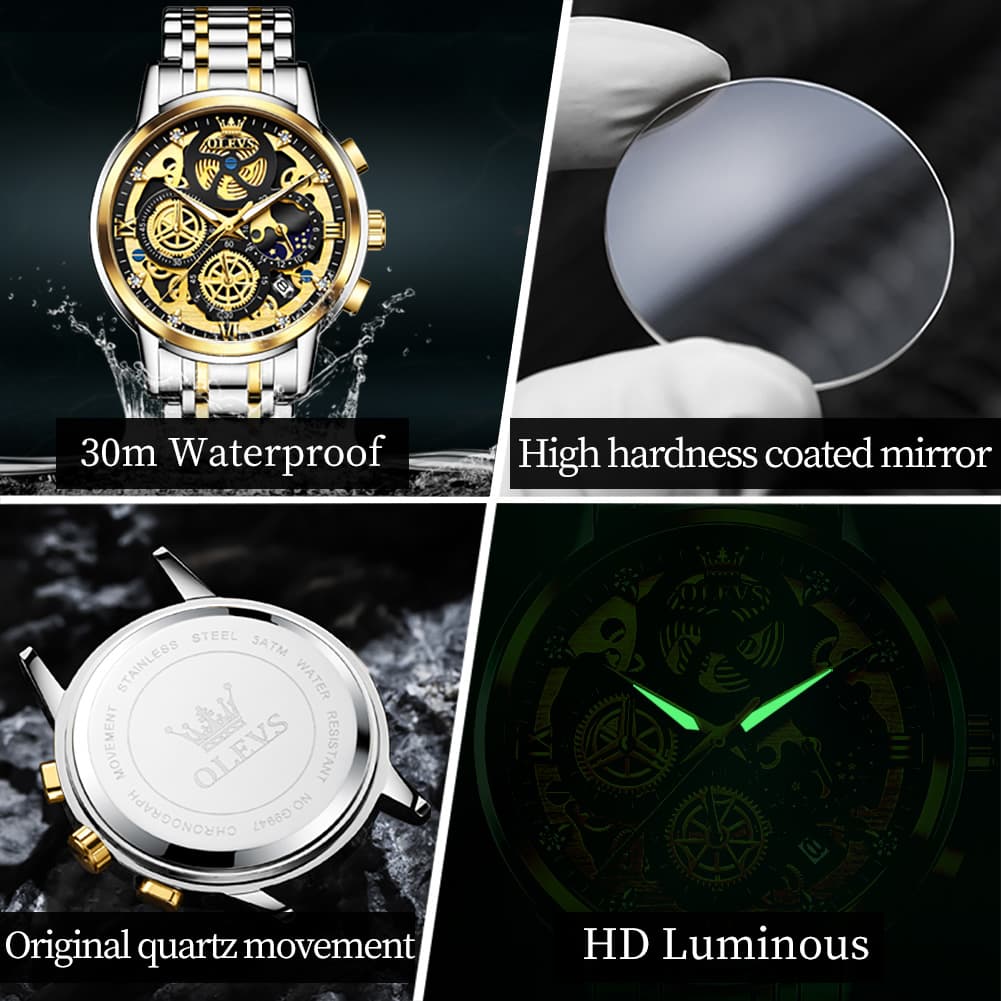 OLEVS 9947 Hollow Skeleton Chronograph Steel Watch for Men