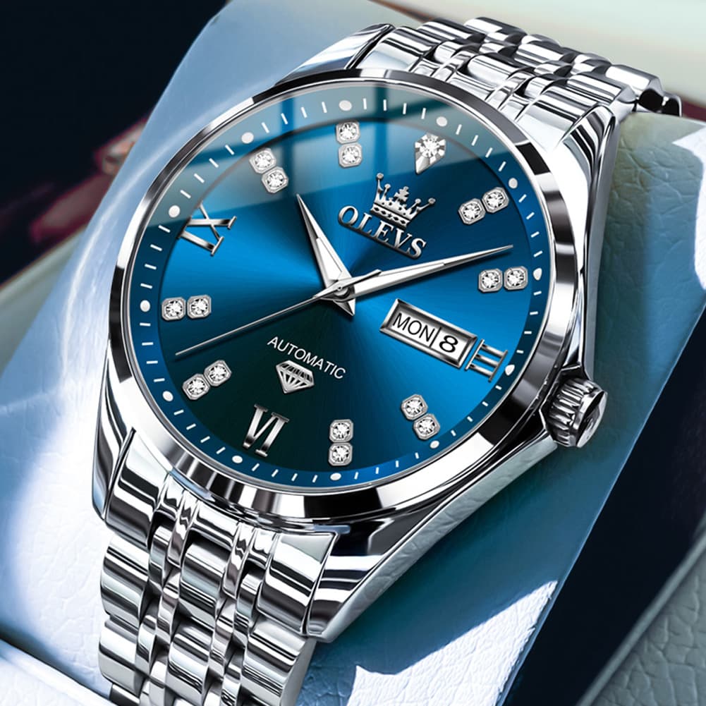 OLEVS Diamond Dial Automatic Mechanical Watch 9801 Day Date for Men