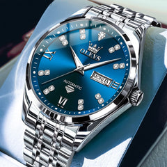 OLEVS Diamond Dial Automatic Mechanical Watch 9801 Day Date for Men