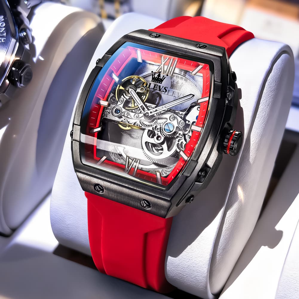 OLEVS 6779 Tonneau Skeleton Mechanical Watch for Men